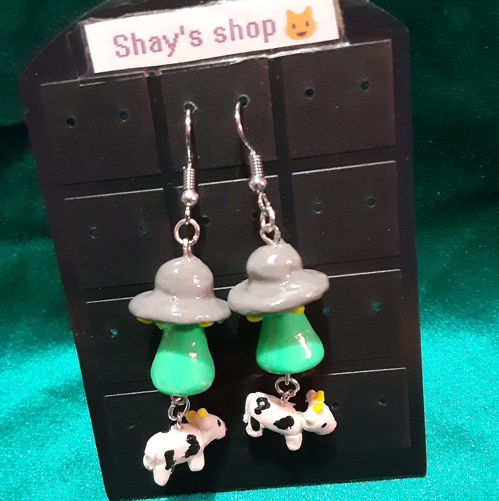 UFO cow abduction earrings